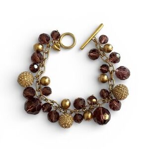 Vintage Carolee Plum Crystal Champagne GoldTone Disco Ball Charm Toggle Bracelet